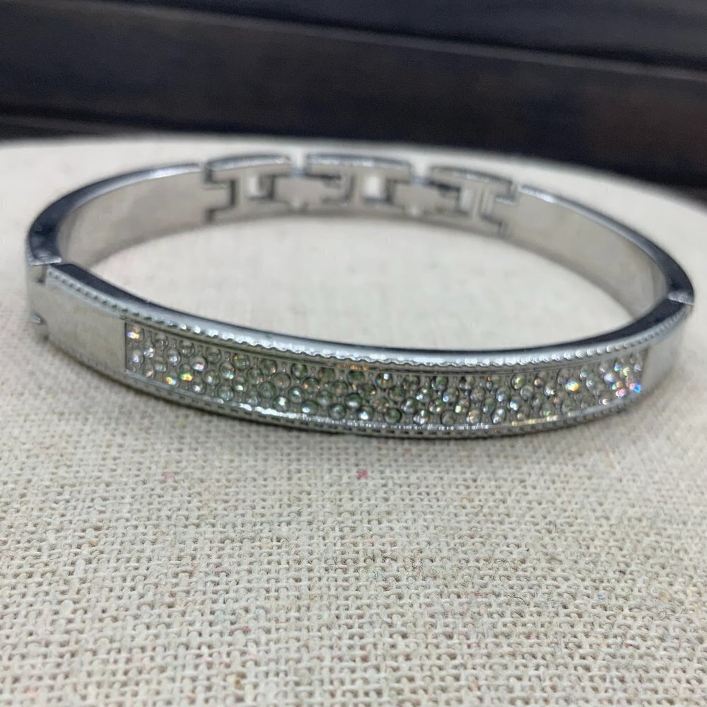 Anne Klein NY Rhinestone Silver Tone Adjustable  Bangle Bracelet